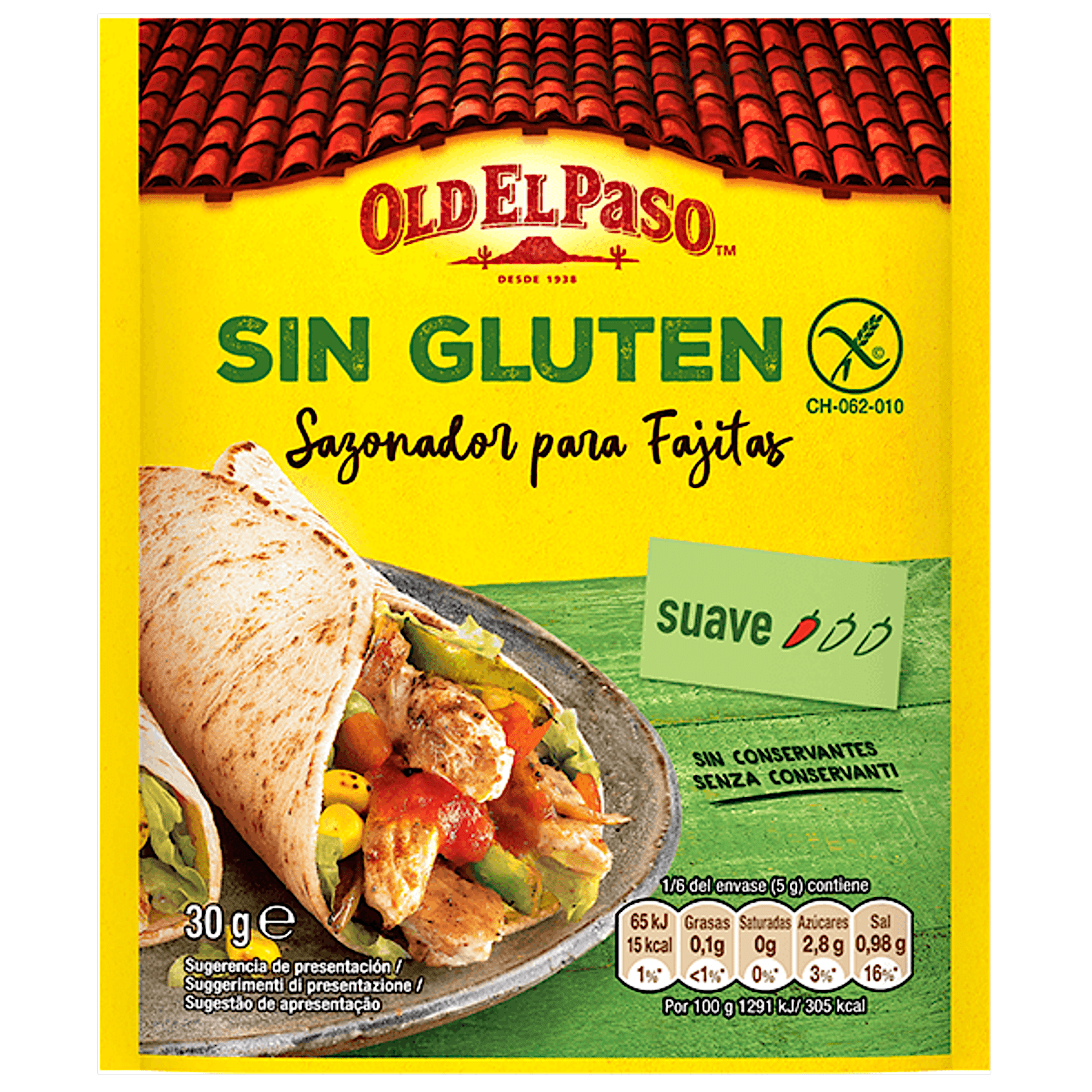 un paquete de sazonador para fajitas sin gluten Old el paso, 30g